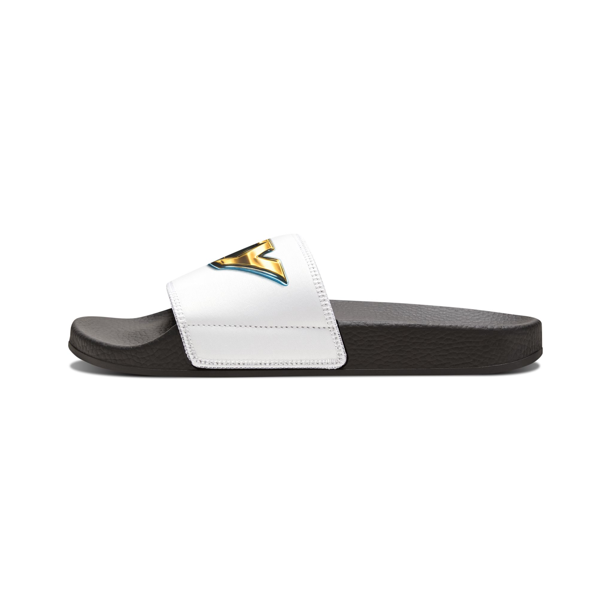 Women's Removable-Strap Sandals — White Slide with Gold Accent