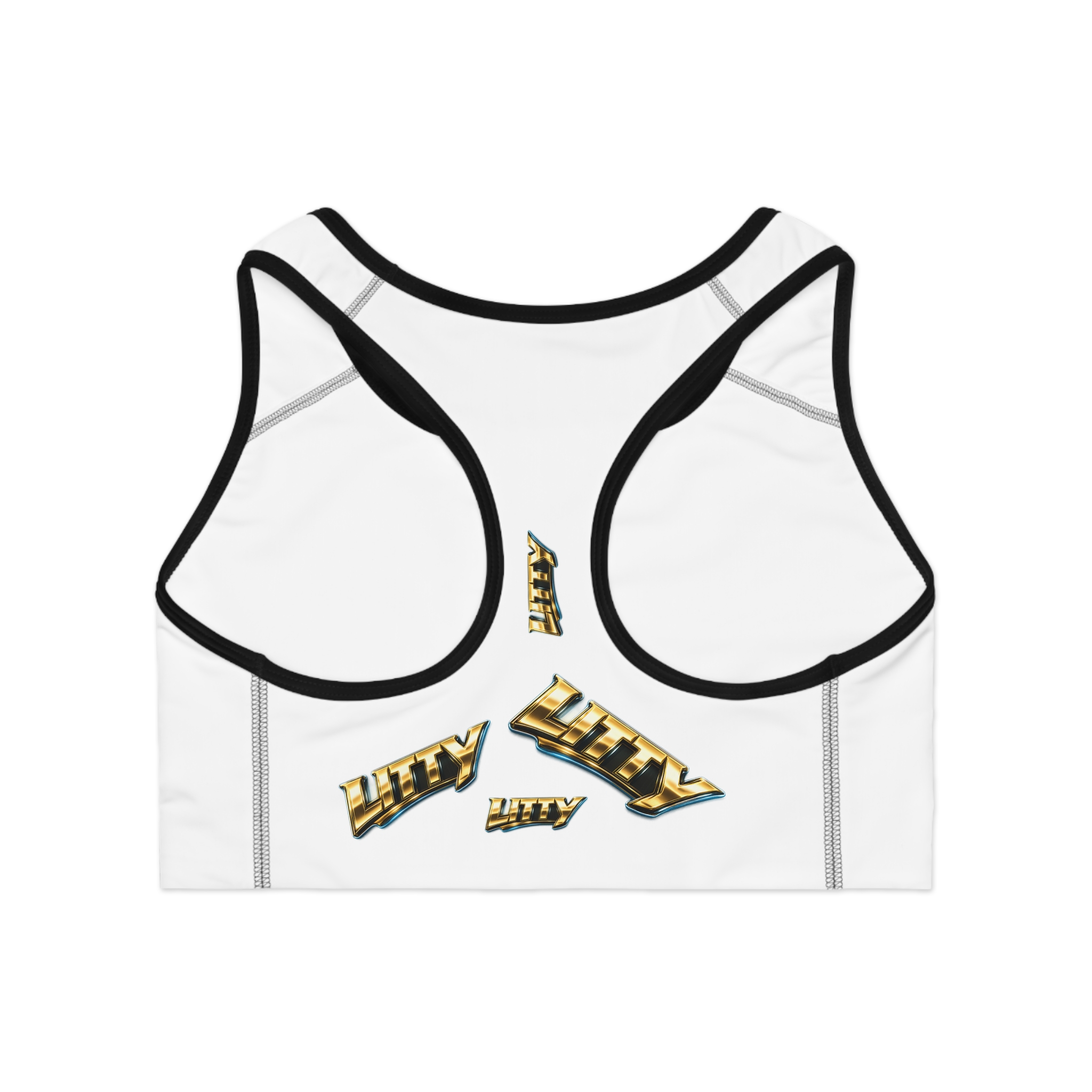 LITTY Metallic Logo Sports Bra — Bold Gold Graphic Activewear - Image 6