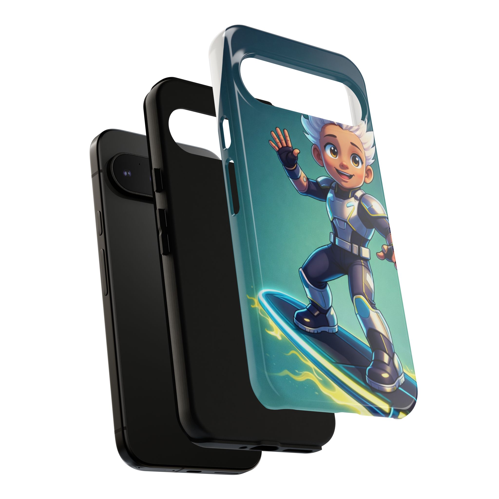 Electric Skate Hero Phone Case — Kids Cartoon Futuristic Surfer Protective Cover - Image 11