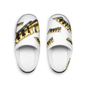 Women's Indoor Slippers — LITTY White Gold Metallic Script Pattern