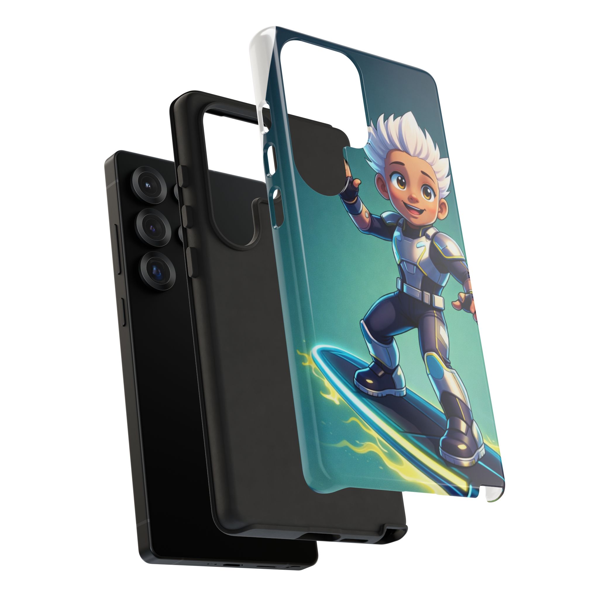 Electric Skate Hero Phone Case — Kids Cartoon Futuristic Surfer Protective Cover - Image 34