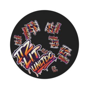Round Rug — 'Itz Lit Unit DC' Graffiti Paw Print Floor Mat