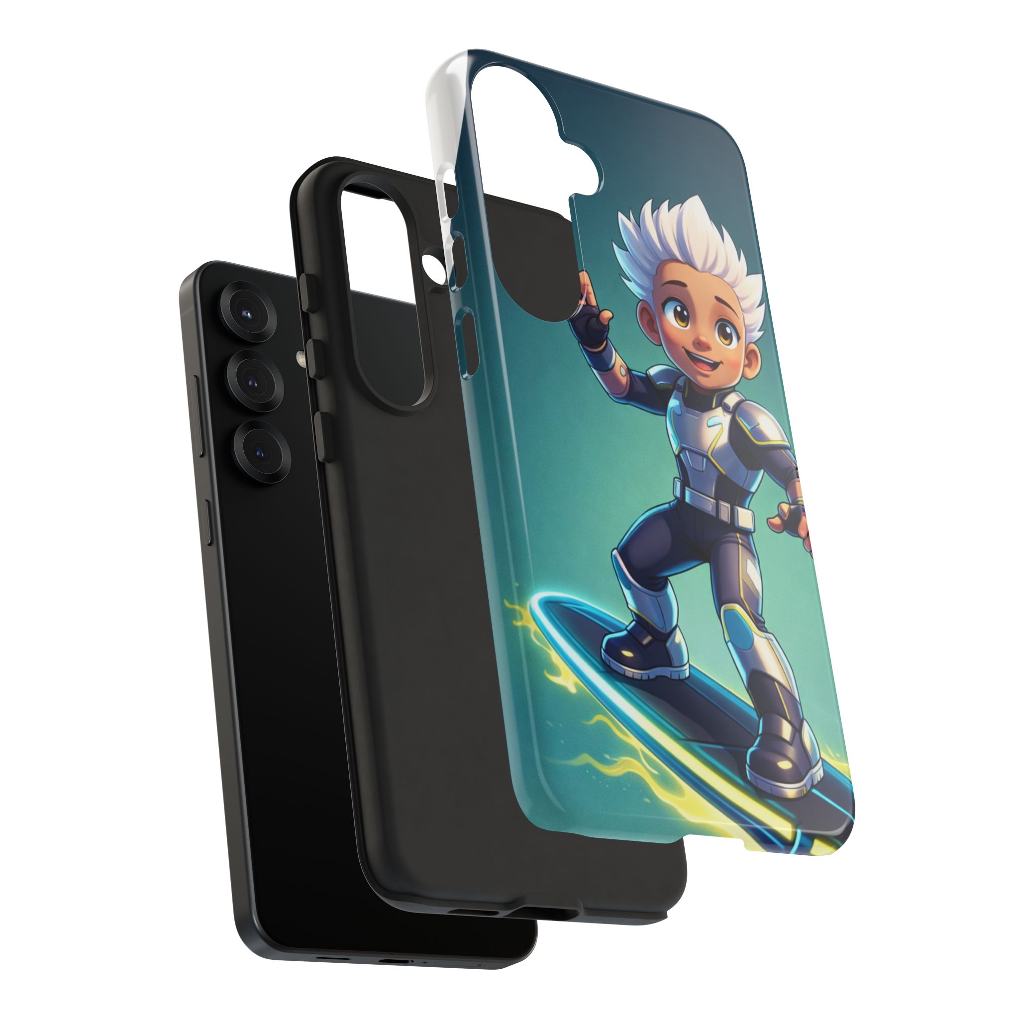 Electric Skate Hero Phone Case — Kids Cartoon Futuristic Surfer Protective Cover - Image 26
