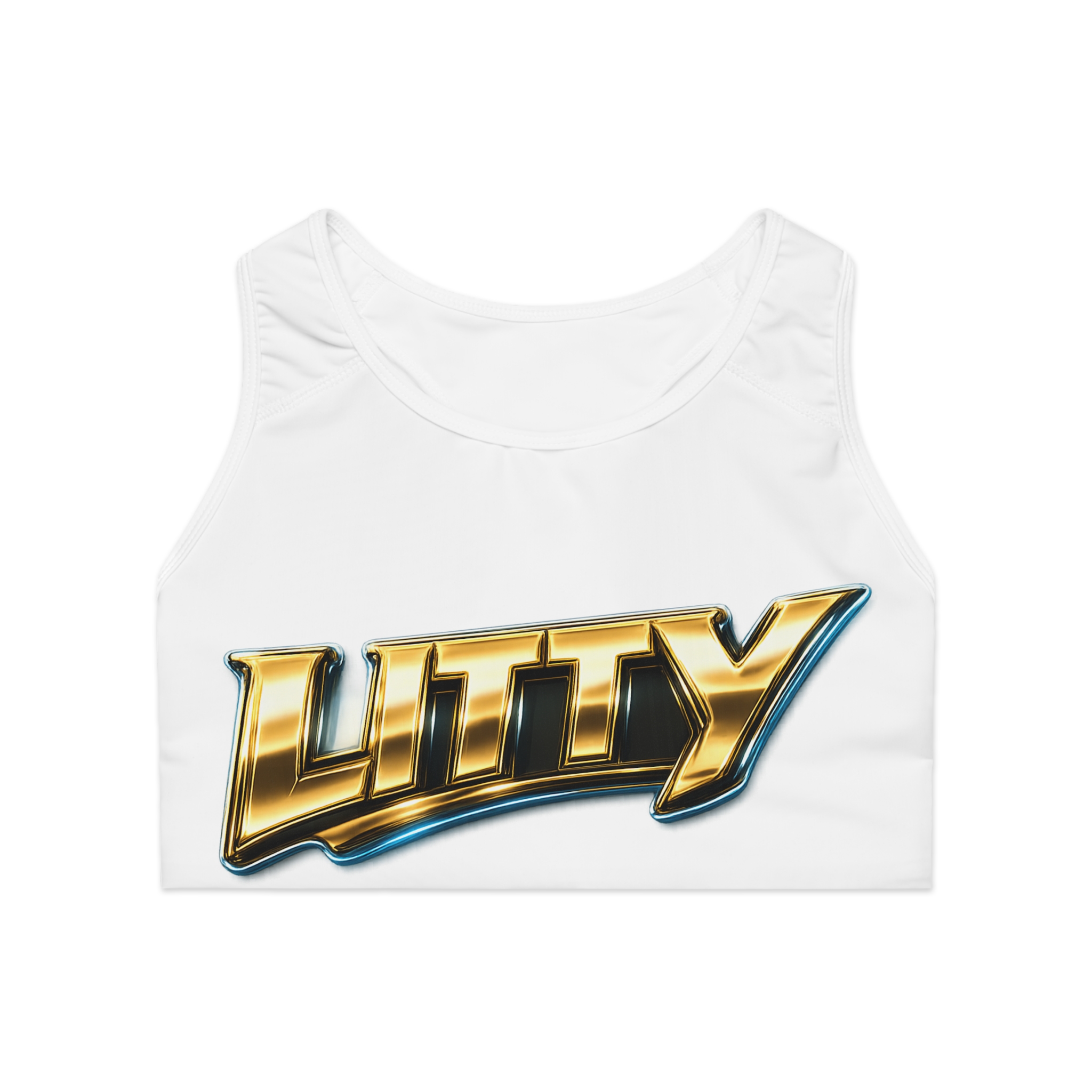 LITTY Metallic Logo Sports Bra — Bold Gold Graphic Activewear