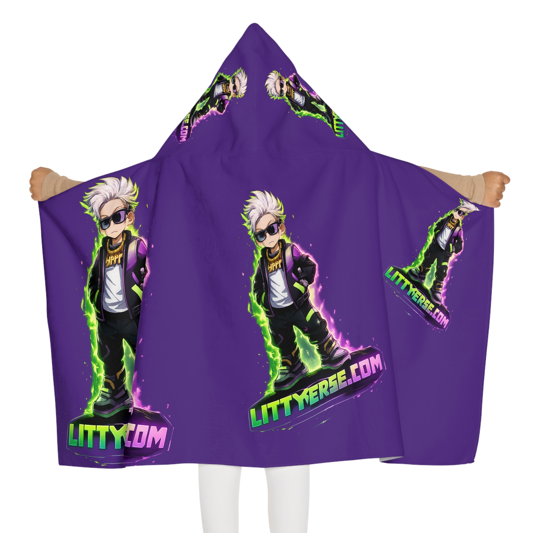 Hooded Towel — Kid’s Neon Gamer Character Design (Littyverse.com) - Image 4