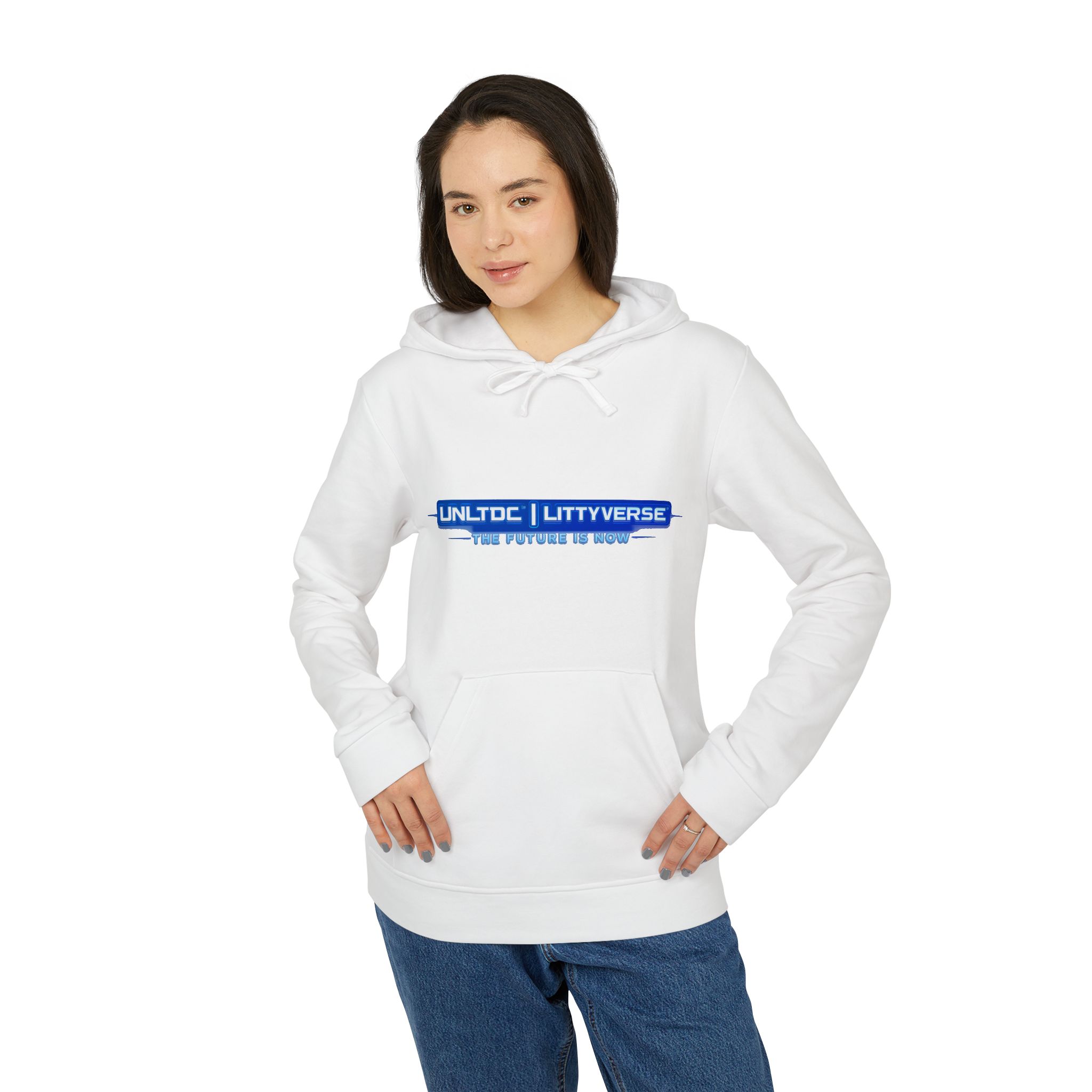 Hoodie — UNLTDCLTTYVERSE Blue Logo Fleece Hoodie - Image 3