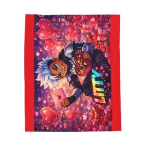 Litty Valentine Gamer Plush Blanket — Cute Anime Boy Holding Chocolate & Love Letter