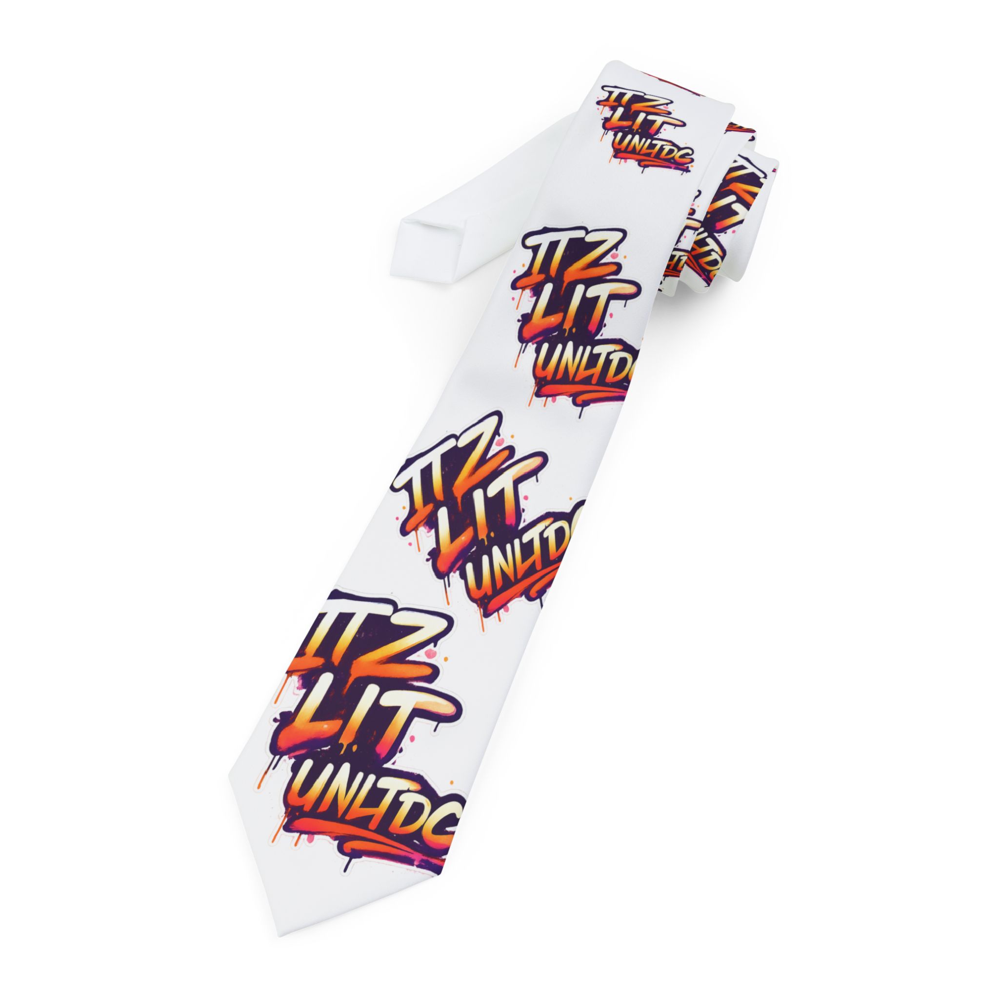 Necktie — White "Itz Lit" Graffiti Pattern Tie (Novelty Streetwear, Party & Gift) - Image 2