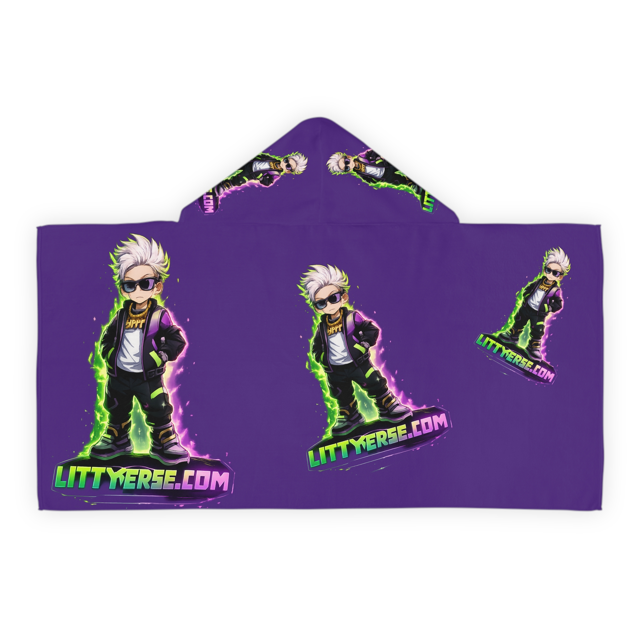 Hooded Towel — Kid’s Neon Gamer Character Design (Littyverse.com)