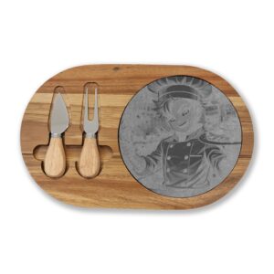 Chef LITTY Engraved Acacia Charcuterie Board with Slate Inset & Cheese Knife Set